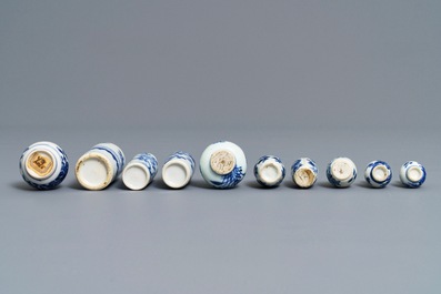 Ten fine Chinese blue and white miniature vases, Kangxi