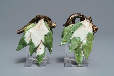 Two pairs of polychrome Dutch Delft models of olives, 18th C.