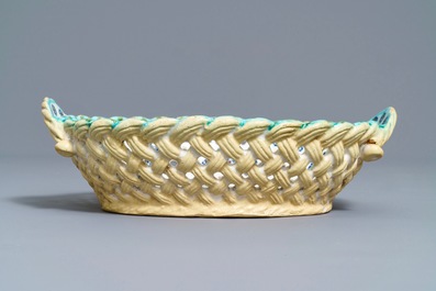 A polychrome Brussels faience '&agrave; la haie fleurie' basket, 18th C.