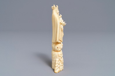 An Indo-Portuguese carved ivory figure of the Madonna with child, Goa, 19th C.