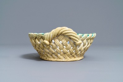 A polychrome Brussels faience '&agrave; la haie fleurie' basket, 18th C.