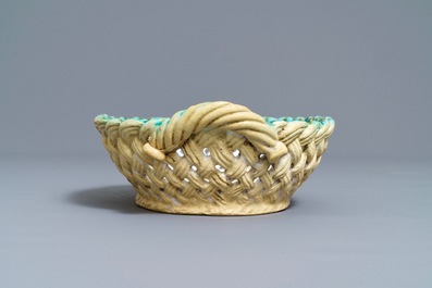 A polychrome Brussels faience '&agrave; la haie fleurie' basket, 18th C.