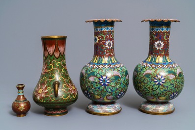 Four Chinese cloisonn&eacute; vases, 19/20th C.