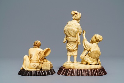 Two signed Japanese ivory okimono, Meiji, 19th C.