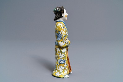 A rare polychrome Dutch Delft model of a Chinese lady, 2nd half of the 17th C.