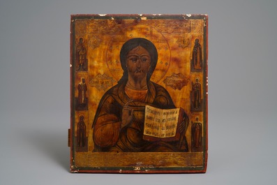 Three Russian icons: 'Mother of God', 'Pantocrator' and 'Saint-John the Baptist', 19th C.