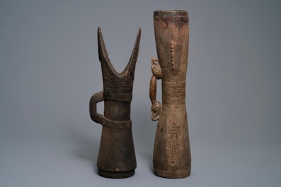 Two wooden drums, Asmat people, Papua New Guinea, 19/20th C.