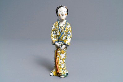 A rare polychrome Dutch Delft model of a Chinese lady, 2nd half of the 17th C.