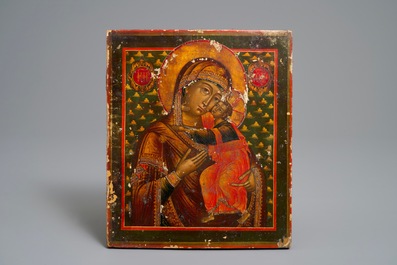 Three Russian icons: 'Mother of God' or 'Theotokos', 19th C.