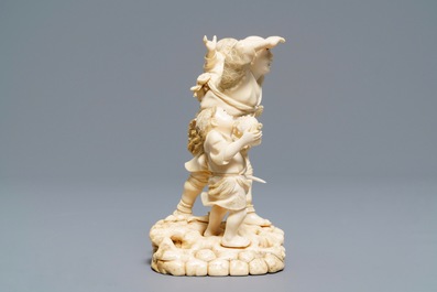 A signed Japanese ivory okimono, Meiji, 19th C.