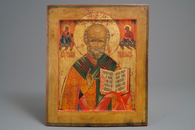 Two large Russian icons: 'Saint Nicholas of Myra' and 'Saint Paul', 18/19th C.