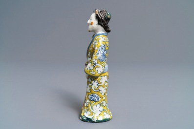 A rare polychrome Dutch Delft model of a Chinese lady, 2nd half of the 17th C.