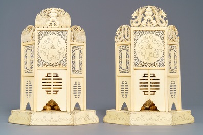 A pair of large Chinese inlaid ivory groups of the imperial couple, ca. 1900