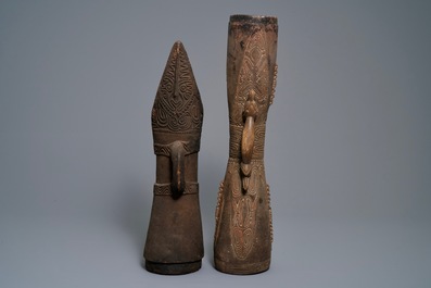 Two wooden drums, Asmat people, Papua New Guinea, 19/20th C.