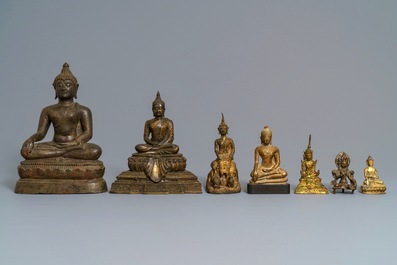 Seven bronze figures of Buddha, China, Thailand, Nepal and Tibet, 18th C. and later