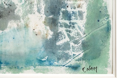 Nam Kwan (Korea, 1911-1990): Composition, water color on paper, dated 1974