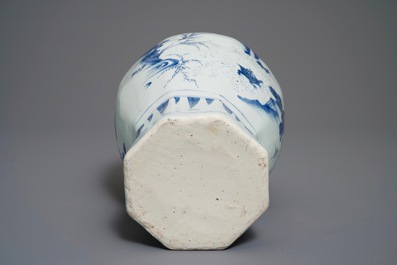 A Chinese blue and white baluster vase with figural design, Transitional period