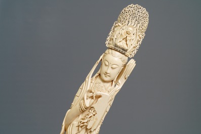 A very large Chinese carved ivory model of Guanyin, 19th C.