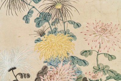 Wu Shuben (China, 1869-1938): Florale compositie, inkt en kleur op zijde