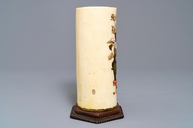 A Japanese Shibayama inlaid ivory brush pot, Meiji, 19th C.