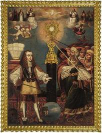 Cusco School, Peru: Emperor Charles II in defense of the Eucharist, oil on canvas, 17th C.