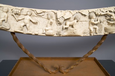 An exceptionally large carved ivory 'Bacchants' tusk, France or Italy, 18th C.