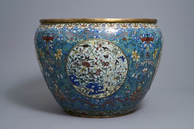 An exceptionally large Chinese gilt bronze and cloisonn&eacute; fish bowl, Jiaqing