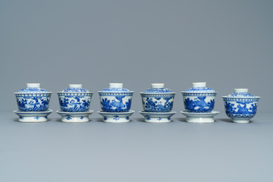 Six bols couverts en porcelaine de Chine 'Bleu de Hue' pour le Vietnam, 19&egrave;me