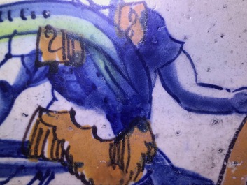 A polychrome Dutch Delft tile with a Roman soldier, Rotterdam, 1st quarter 17th C.