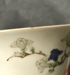 A pair of Chinese famille verte 'peacock among blossoms' bowls, Kangxi