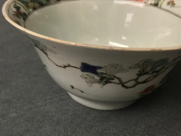 A pair of Chinese famille verte 'peacock among blossoms' bowls, Kangxi