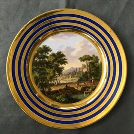 Six gilt porcelain plates, various origins, 18/19th C.