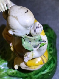 A Chinese verte biscuit model of Liu Hai on the toad, Kangxi