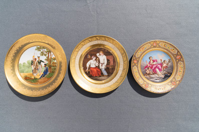 Six gilt porcelain plates, various origins, 18/19th C.