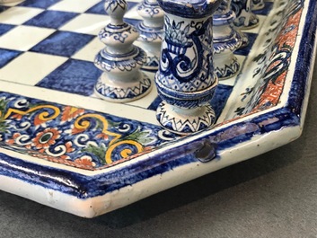 A French faience Rouen style chess board with pieces, Samson, Paris, 19th C.