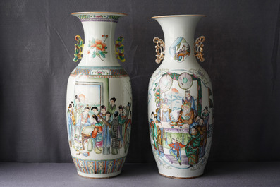 Two Chinese famille rose two-sided design vases, 19/20th C.