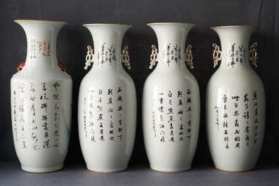 Une paire et deux vases individuels en porcelaine de Chine famille rose, 19/20&egrave;me