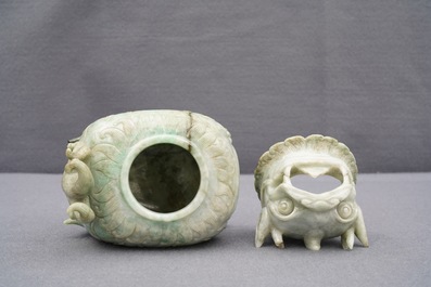 A Chinese jadeite luduan incense burner and cover, 19/20th C.