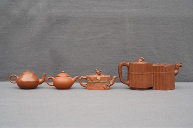 Four Chinese Yixing stoneware teapots and covers, 19/20th C.