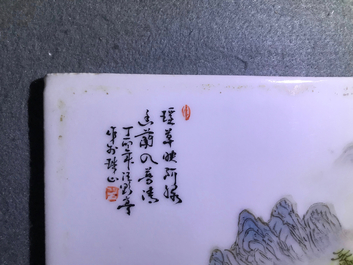 Quatre plaques de forme carr&eacute; en porcelaine de Chine qianjiang cai, 20&egrave;me