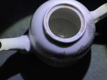 A Chinese polychrome 'winter landscape' teapot and a covered mug, 20th C.