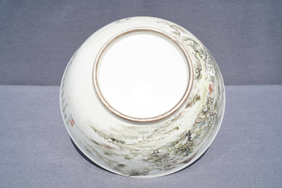 A large Chinese qianjiang cai 'landscape' bowl, 20th C.