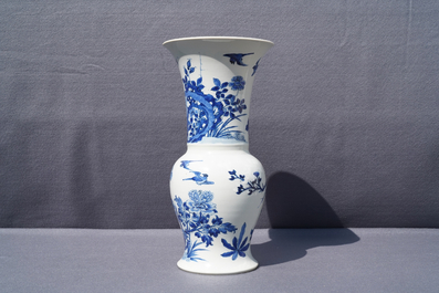 A Chinese blue and white 'bianco sopra bianco' yenyen vase with birds among flowers, Kangxi