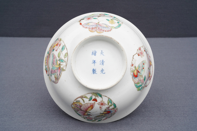 A Chinese famille rose 'butterfly' bowl, Guangxu mark and probably of the period