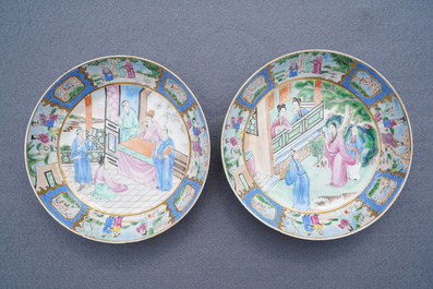 A pair of Chinese Canton famille rose cups and saucers inscribed for Van Speyk and dated 1831