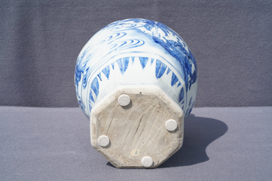 A Chinese blue and white baluster vase with figural design, Transitional period