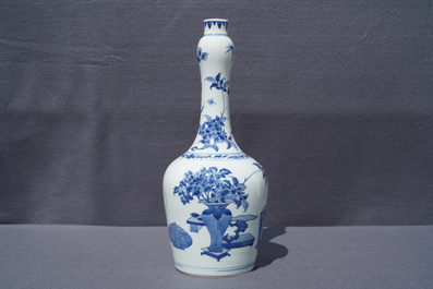 A Chinese blue and white bottle vase with inscription, Transitional period