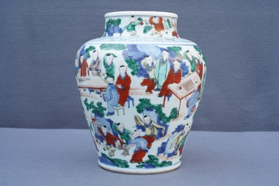 A Chinese wucai '100 boys' baluster vase, Transitional period