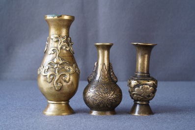 Three Chinese bronze miniature vases, 17/18th C.