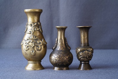 Three Chinese bronze miniature vases, 17/18th C.